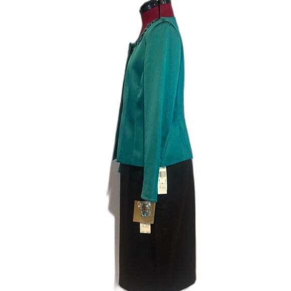 NWT Kasper Skirt Suit Women's Size 6 Teal & Black 2-Piece Set Blazer & Skirt - Picture 3 of 13